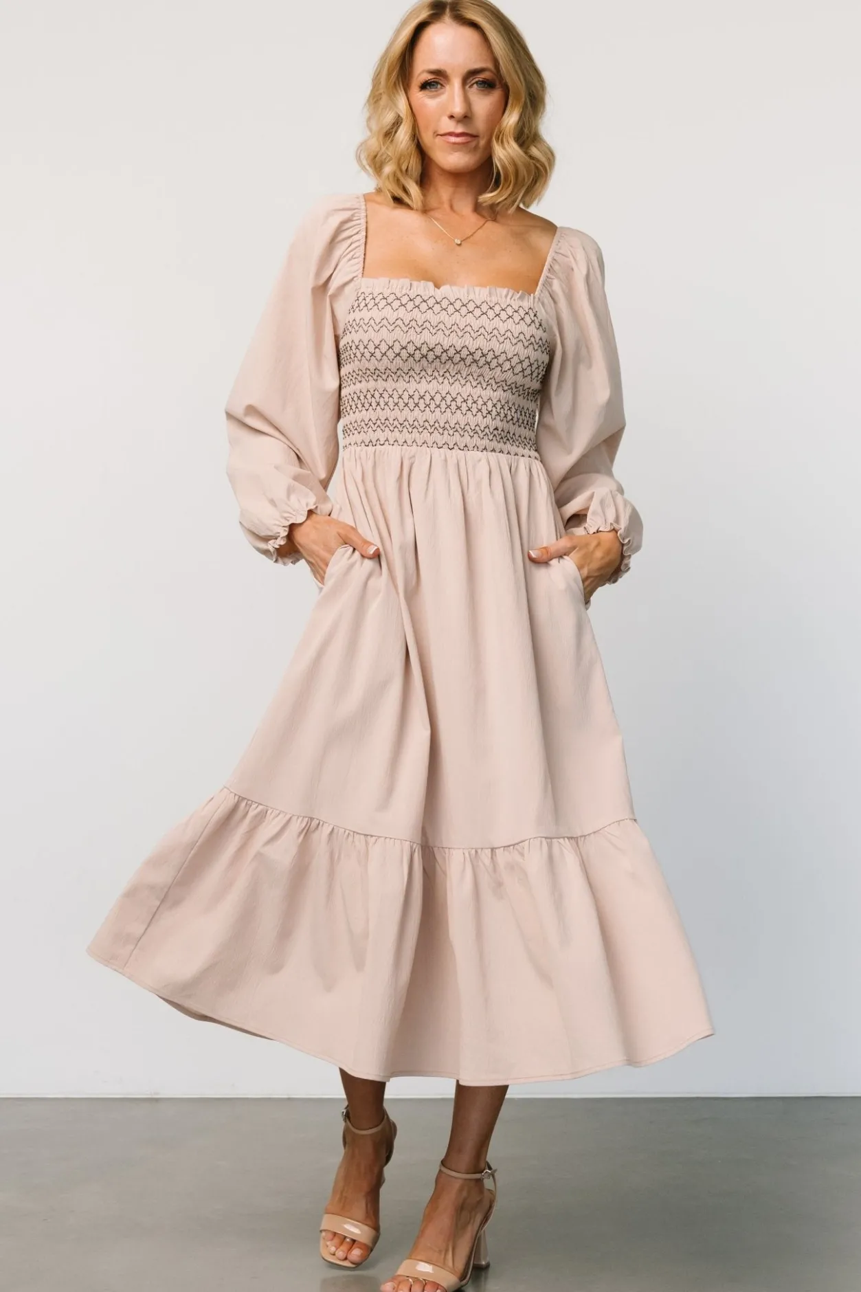 Fashion Baltic Born Emmeline Smocked Midi Dress | Natural