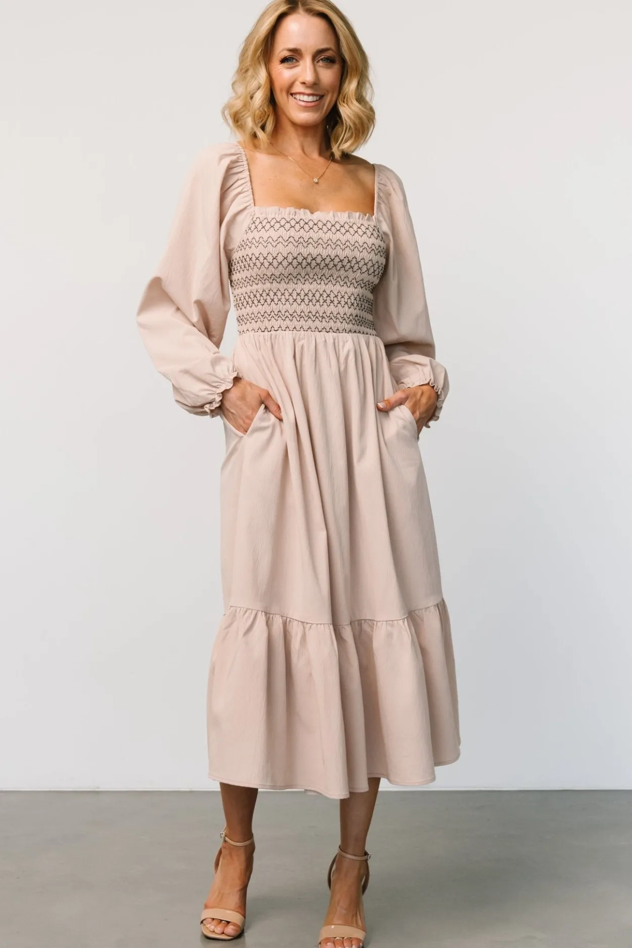 Fashion Baltic Born Emmeline Smocked Midi Dress | Natural
