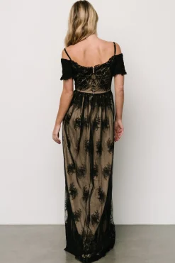 New Baltic Born Esperanza Tulle Embroidered Maxi Dress | Black + Nude Black+Nude