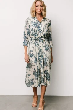 Online Baltic Born Eunice Button Midi Dress | Ivory + Blue Floral Ivory+BlueFloral
