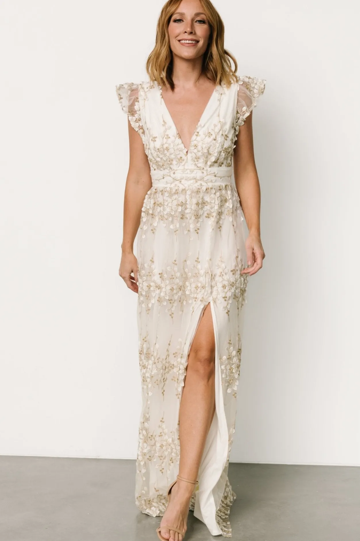 Outlet Baltic Born Eva Embroidered Maxi Dress | White + Gold White+Gold