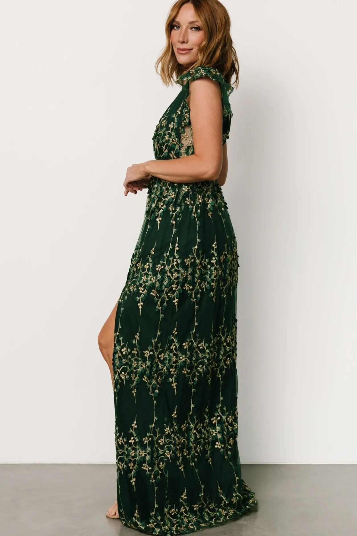 Clearance Baltic Born Eva Embroidered Maxi Dress | Green + Gold Green+Gold