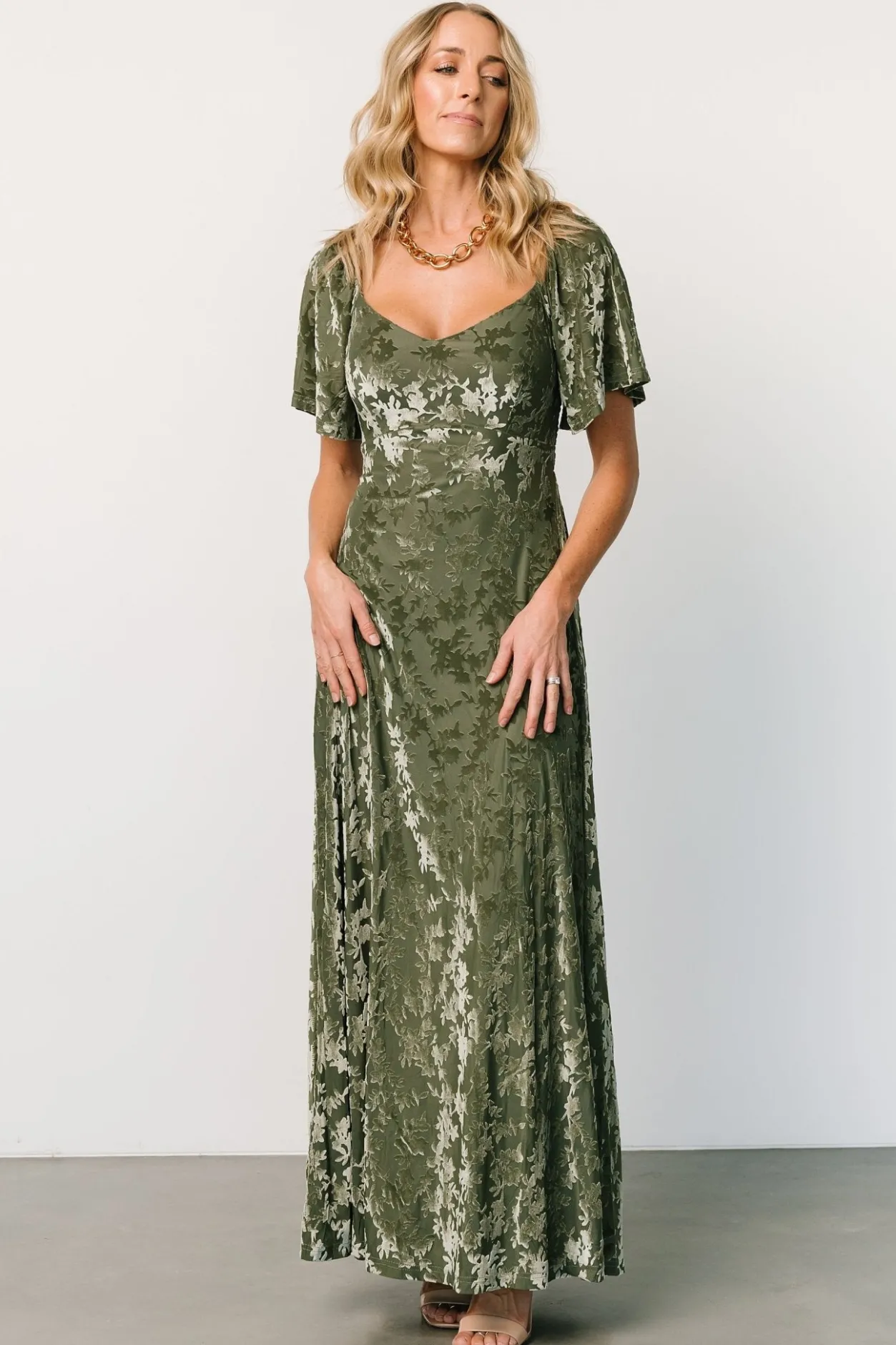 New Baltic Born Everley Velvet Maxi Dress | Dark Sage DarkSage