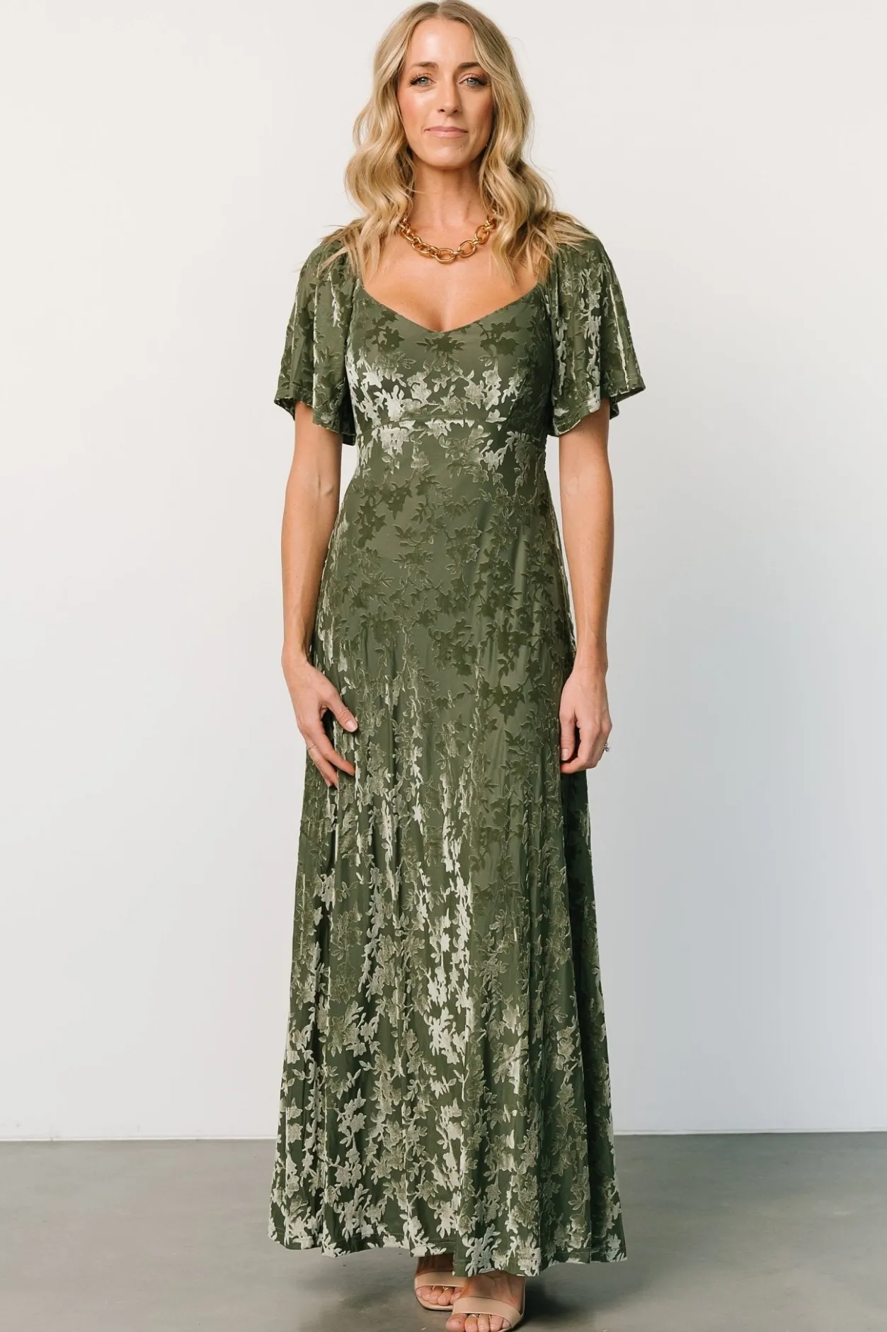 New Baltic Born Everley Velvet Maxi Dress | Dark Sage DarkSage