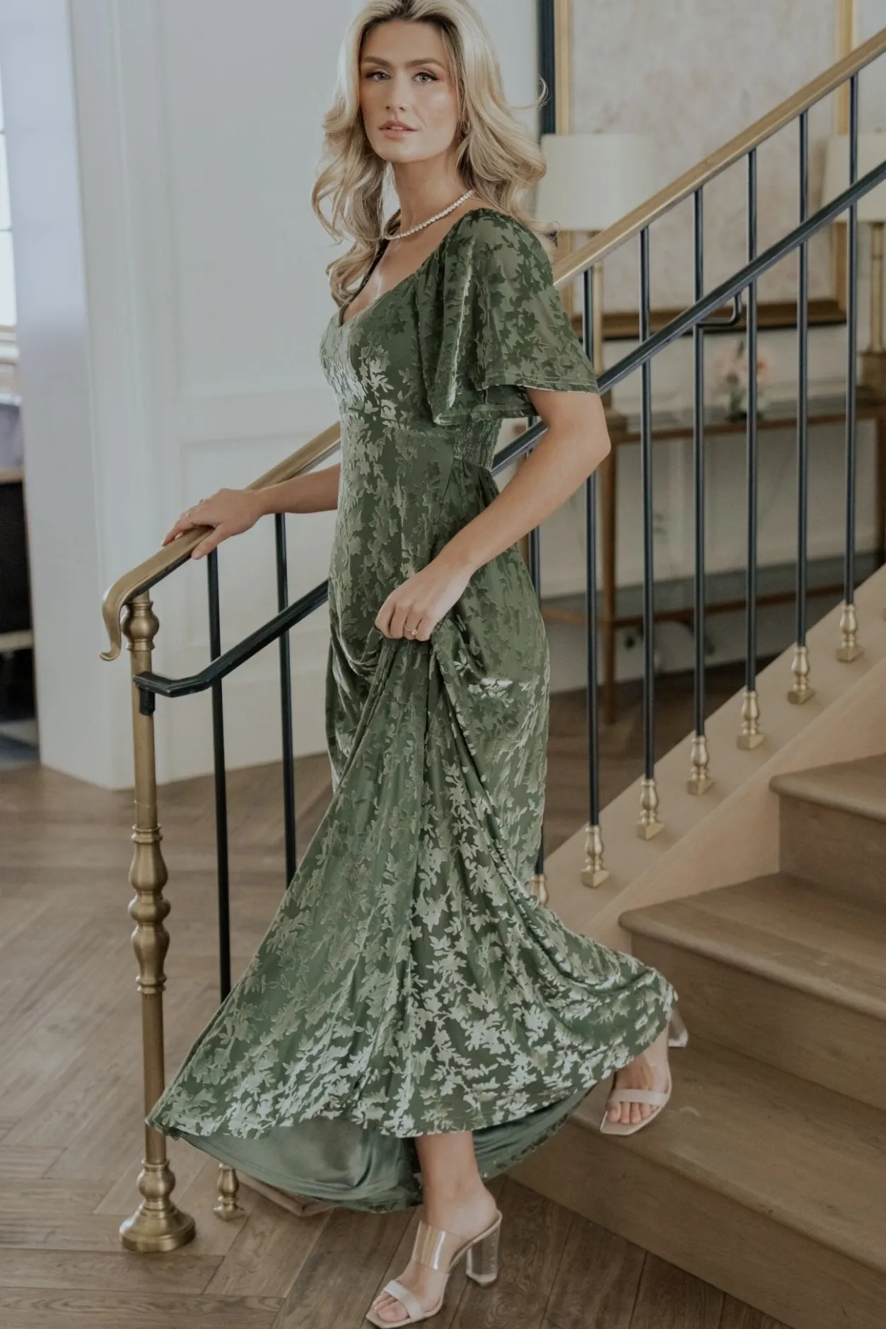 New Baltic Born Everley Velvet Maxi Dress | Dark Sage DarkSage