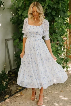 Hot Baltic Born Fabian Jacquard Midi Dress | Blue Floral BlueFloral