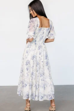 Hot Baltic Born Fabian Jacquard Midi Dress | Cream + Blue Floral Cream+BlueFloral