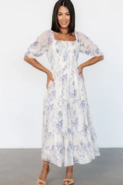 Hot Baltic Born Fabian Jacquard Midi Dress | Cream + Blue Floral Cream+BlueFloral