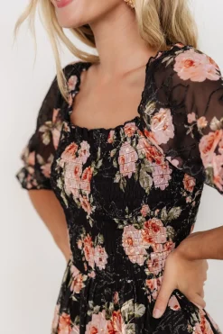 Outlet Baltic Born Fabian Jacquard Midi Dress | Peach + Black Floral Peach+BlackFloral