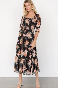 Outlet Baltic Born Fabian Jacquard Midi Dress | Peach + Black Floral Peach+BlackFloral