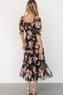 Outlet Baltic Born Fabian Jacquard Midi Dress | Peach + Black Floral Peach+BlackFloral