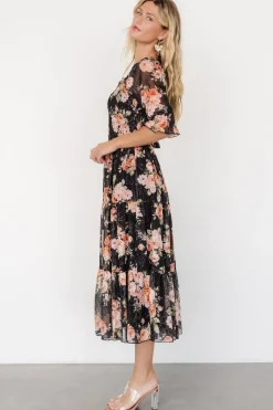 Outlet Baltic Born Fabian Jacquard Midi Dress | Peach + Black Floral Peach+BlackFloral