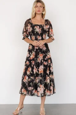 Outlet Baltic Born Fabian Jacquard Midi Dress | Peach + Black Floral Peach+BlackFloral