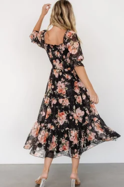 Outlet Baltic Born Fabian Jacquard Midi Dress | Peach + Black Floral Peach+BlackFloral