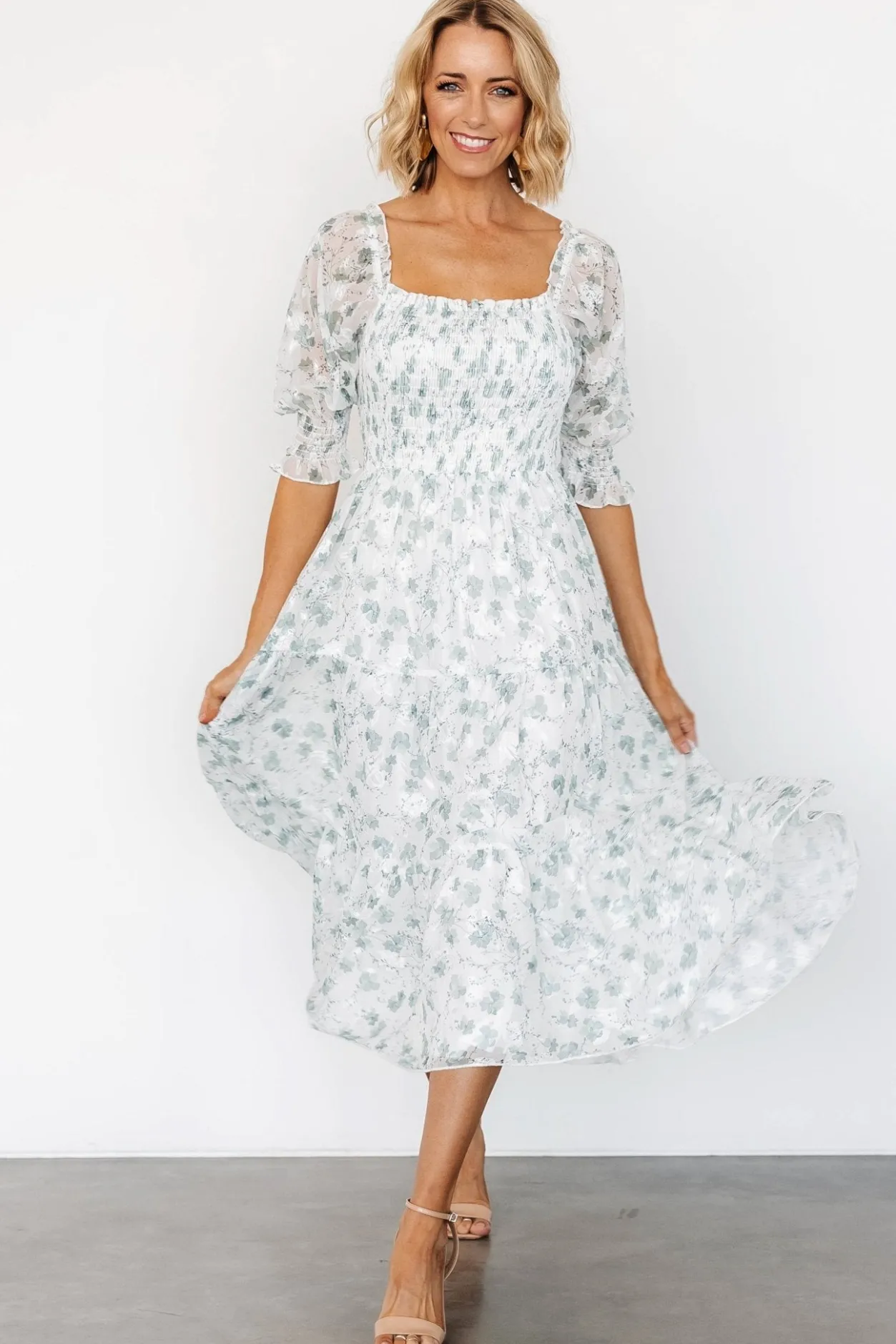 Discount Baltic Born Fabian Jacquard Midi Dress | Off White + Sage Floral OffWhite+SageFloral