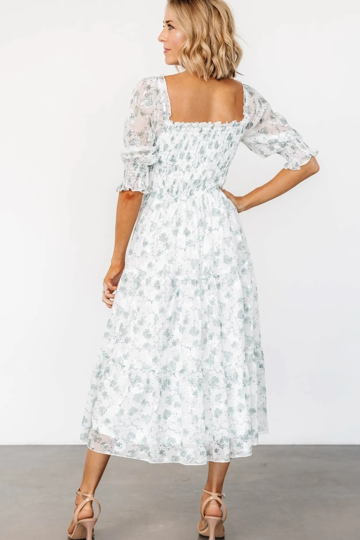 Discount Baltic Born Fabian Jacquard Midi Dress | Off White + Sage Floral OffWhite+SageFloral