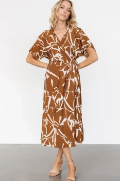 Online Baltic Born Fantino Faux Wrap Dress | Brown Print BrownPrint