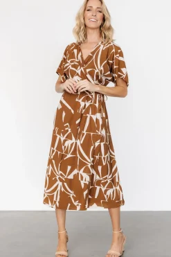 Online Baltic Born Fantino Faux Wrap Dress | Brown Print BrownPrint