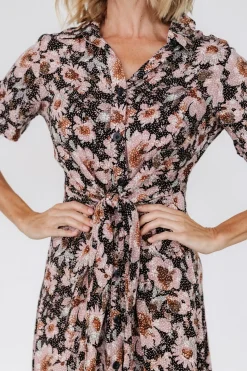 Discount Baltic Born Feya Button Midi Dress | Black + Mauve Floral Black+MauveFloral