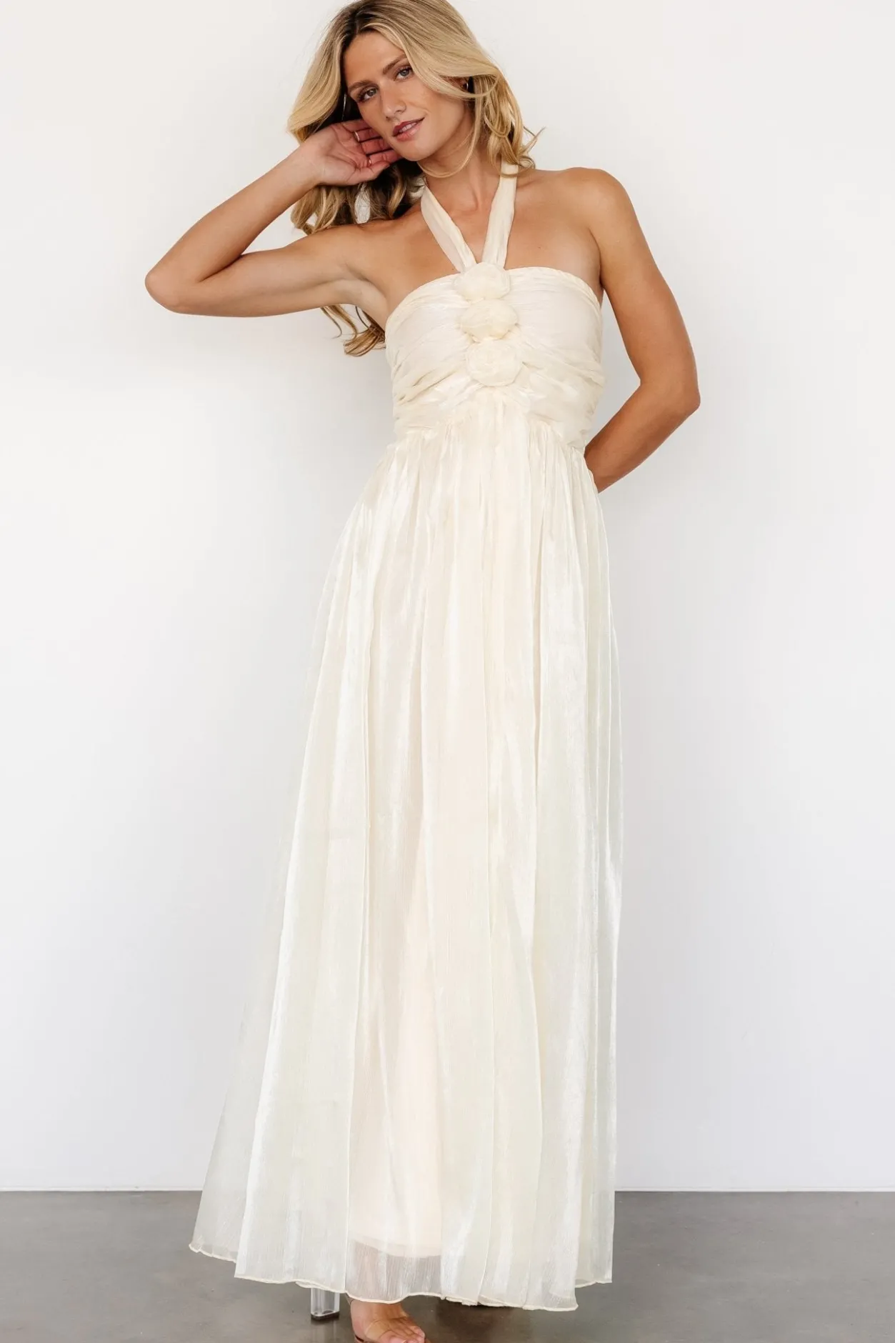 Outlet Baltic Born Frederica Halter Maxi Dress | Cream Shimmer CreamShimmer