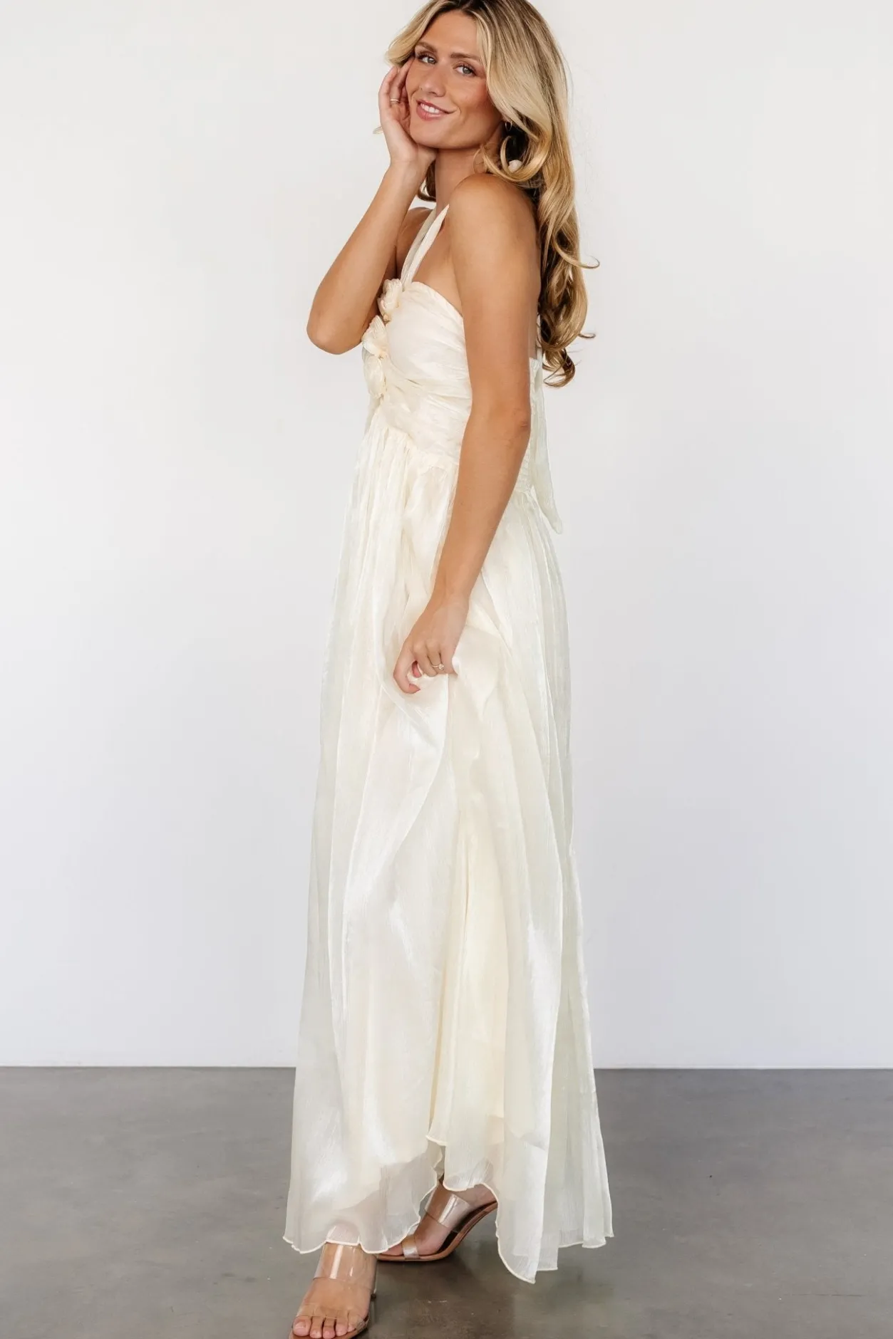 Outlet Baltic Born Frederica Halter Maxi Dress | Cream Shimmer CreamShimmer