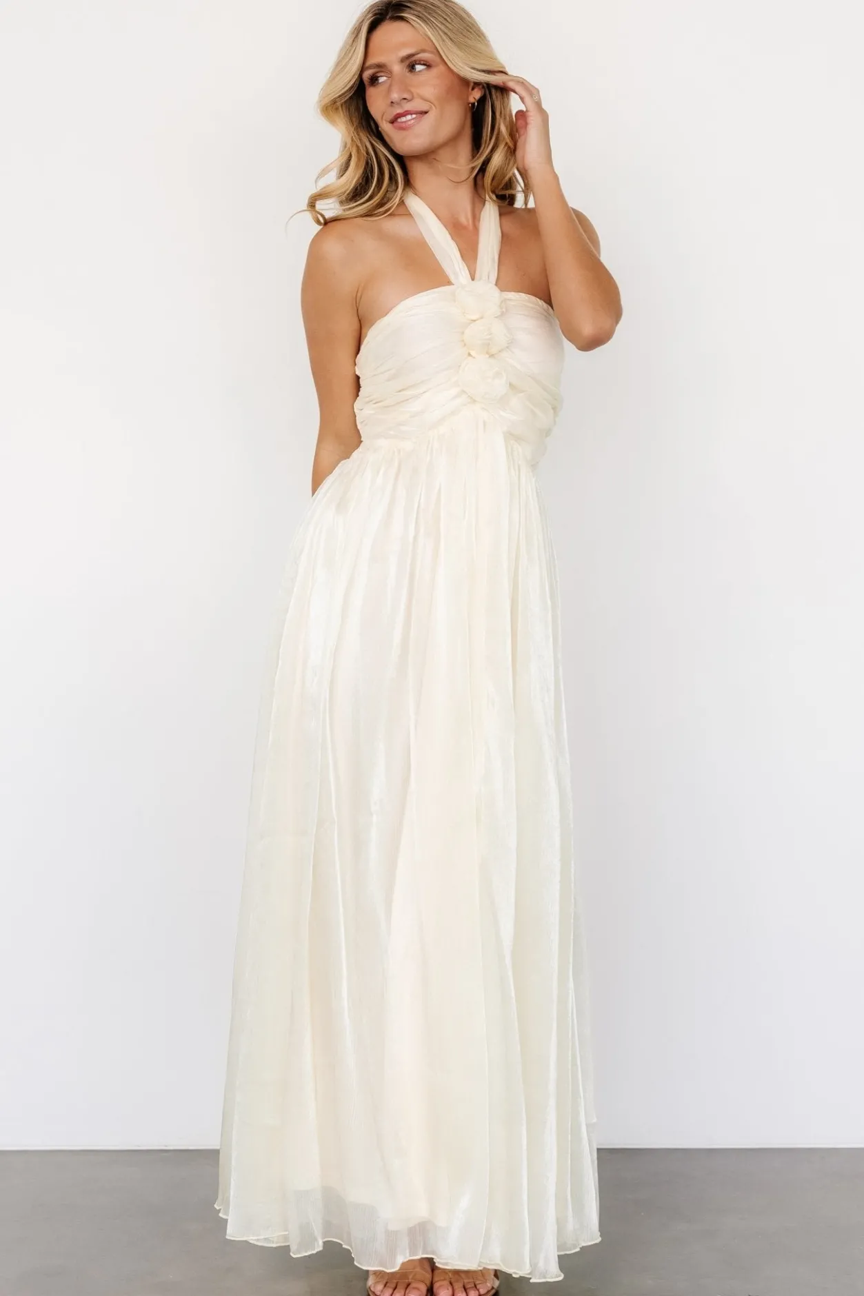 Outlet Baltic Born Frederica Halter Maxi Dress | Cream Shimmer CreamShimmer