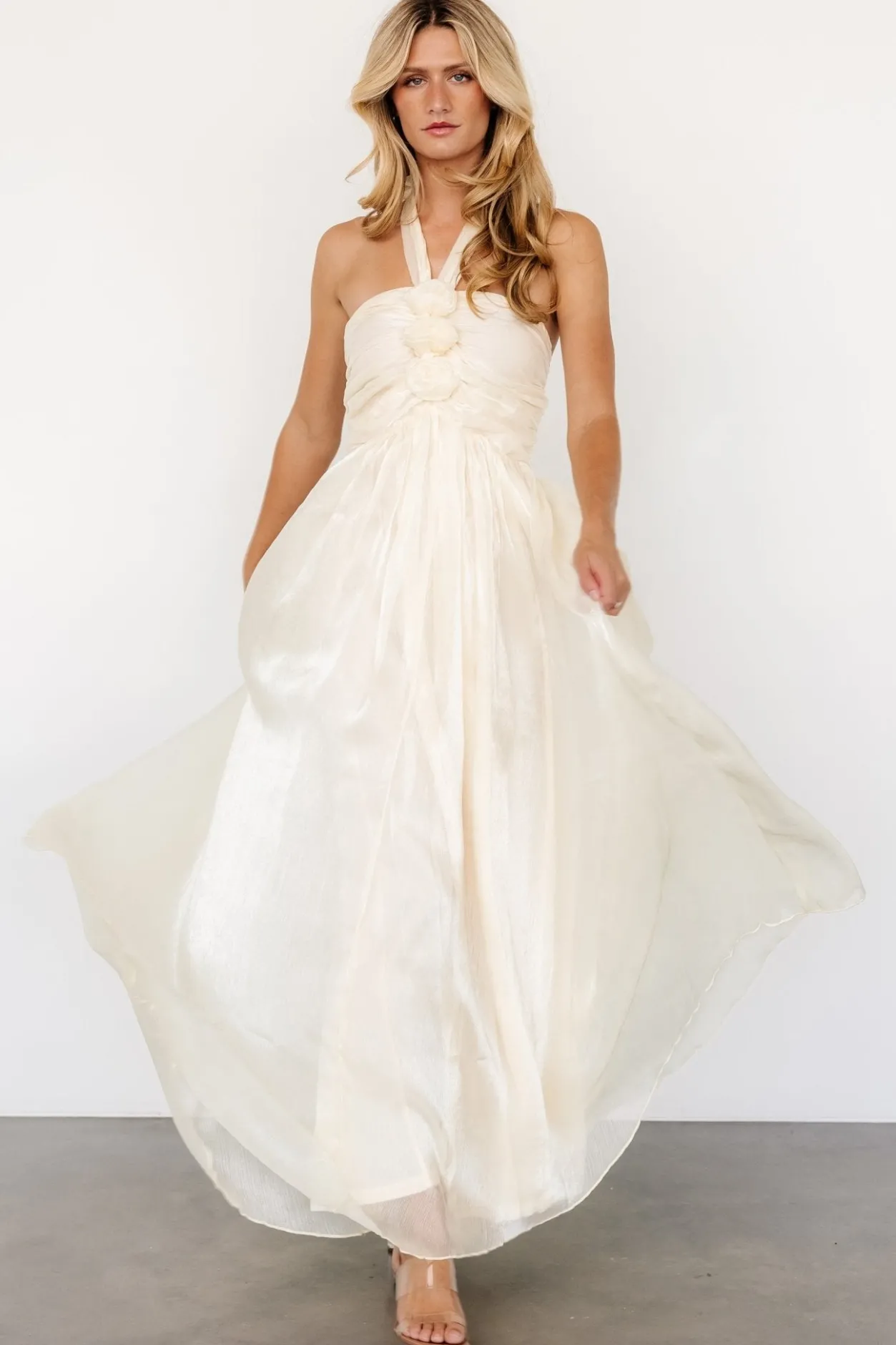 Outlet Baltic Born Frederica Halter Maxi Dress | Cream Shimmer CreamShimmer