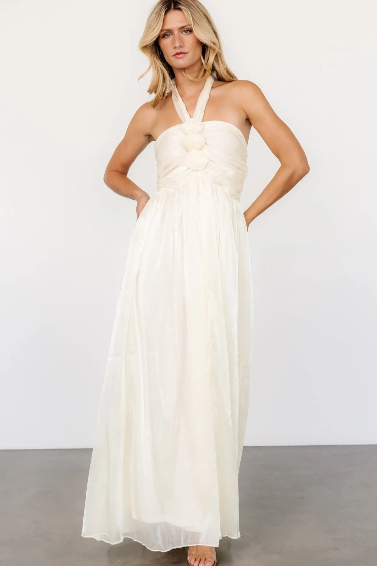 Outlet Baltic Born Frederica Halter Maxi Dress | Cream Shimmer CreamShimmer