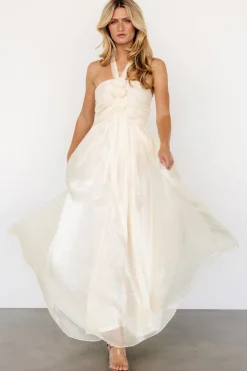 Outlet Baltic Born Frederica Halter Maxi Dress | Cream Shimmer CreamShimmer