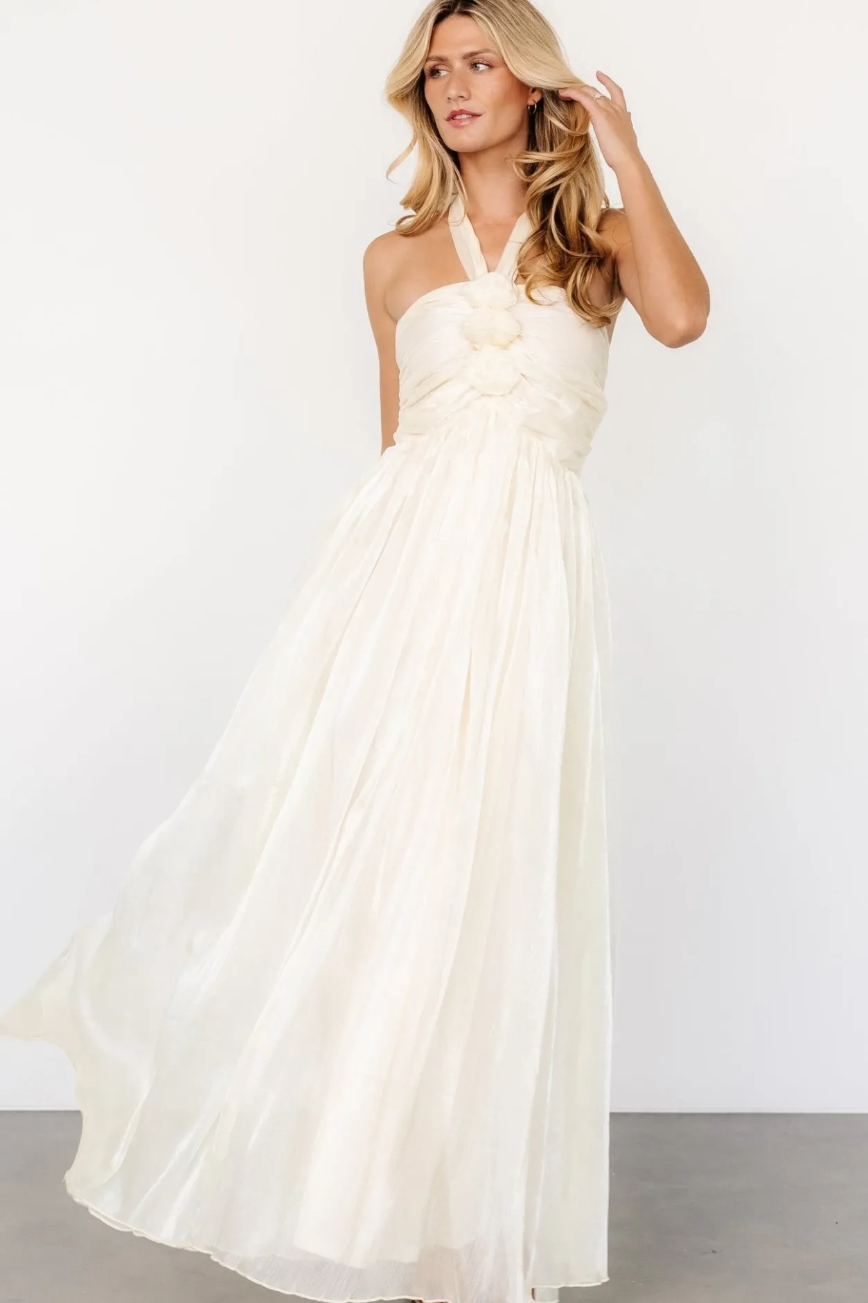 Outlet Baltic Born Frederica Halter Maxi Dress | Cream Shimmer CreamShimmer