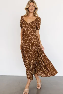 Clearance Baltic Born Gables Puff Sleeve Maxi Dress | Brown Multi BrownMulti