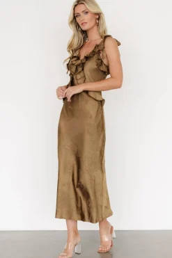 Fashion Baltic Born Gianni Satin Ruffle Dress | Olive