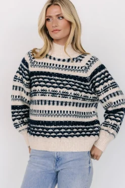 Hot Baltic Born Guadalupe Mock Neck Sweater | Ivory + Navy Ivory+Navy