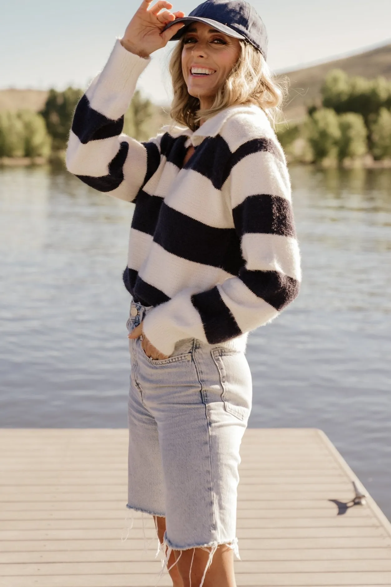 Best Baltic Born Heather Striped Sweater | Cream + Navy Cream+Navy