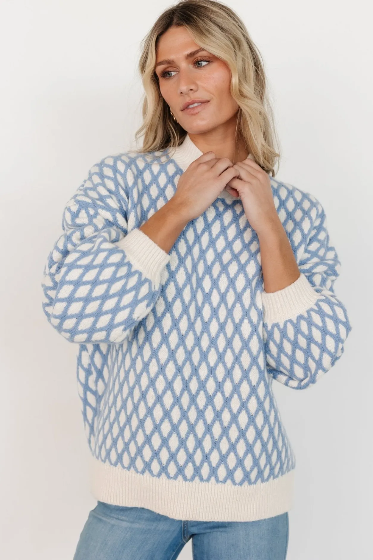 New Baltic Born Hendrix Diamond Knit Sweater | Blue