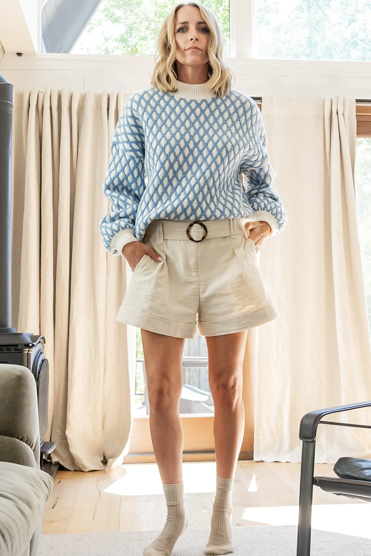 New Baltic Born Hendrix Diamond Knit Sweater | Blue