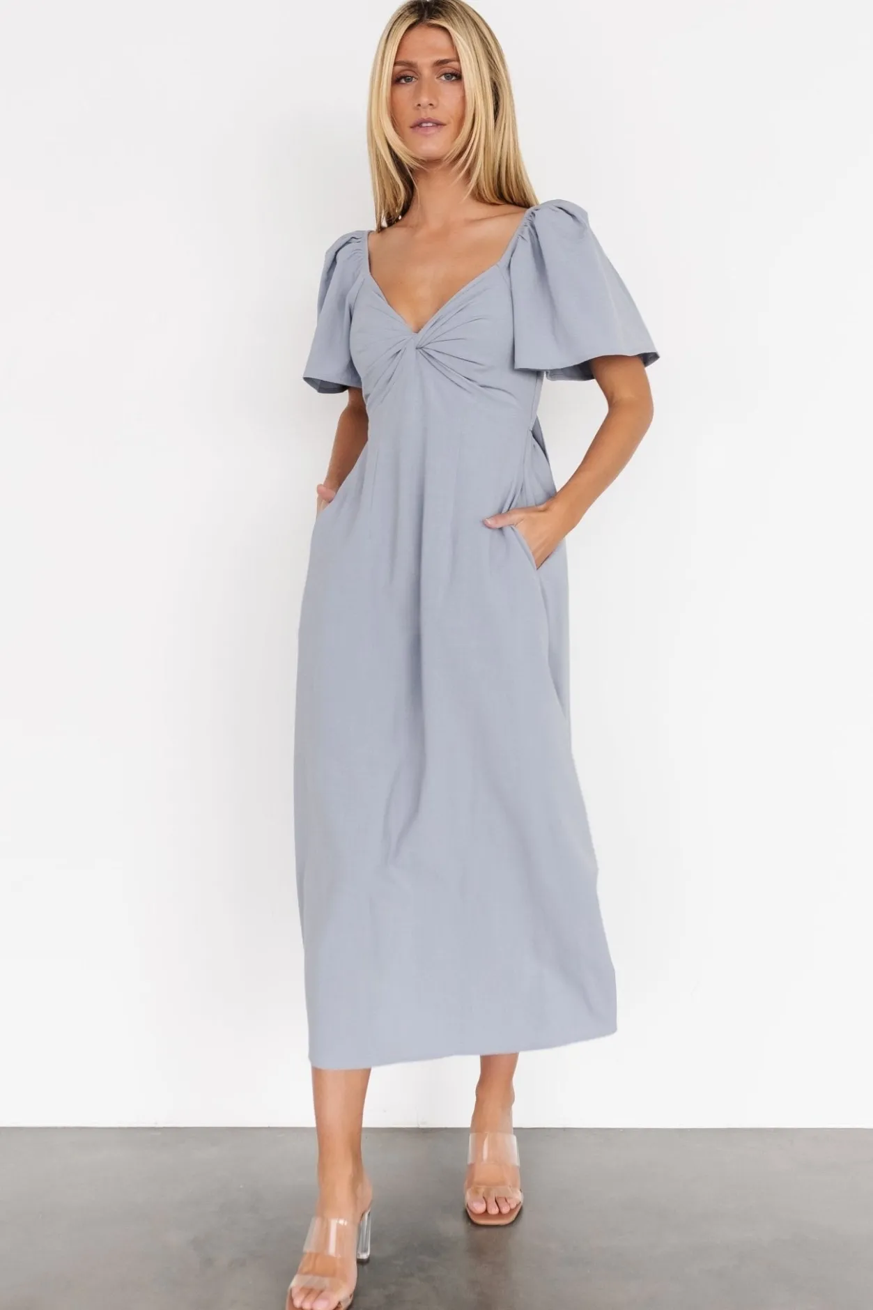 Online Baltic Born Indie Back Tie Dress | Dusty Blue DustyBlue