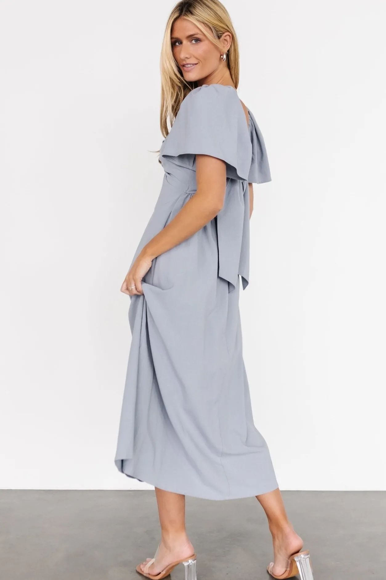 Online Baltic Born Indie Back Tie Dress | Dusty Blue DustyBlue