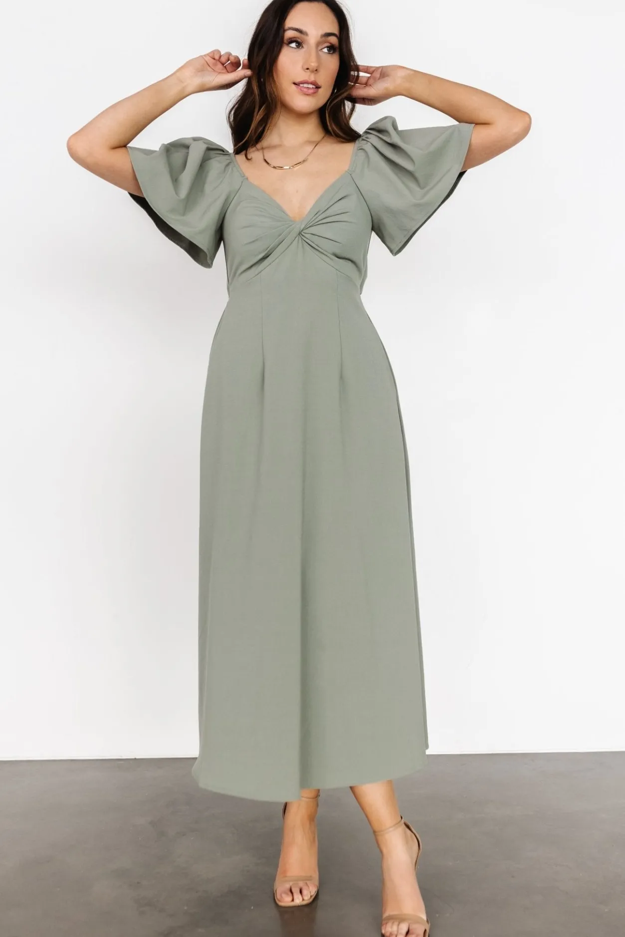 Clearance Baltic Born Indie Back Tie Dress | Dusty Green DustyGreen