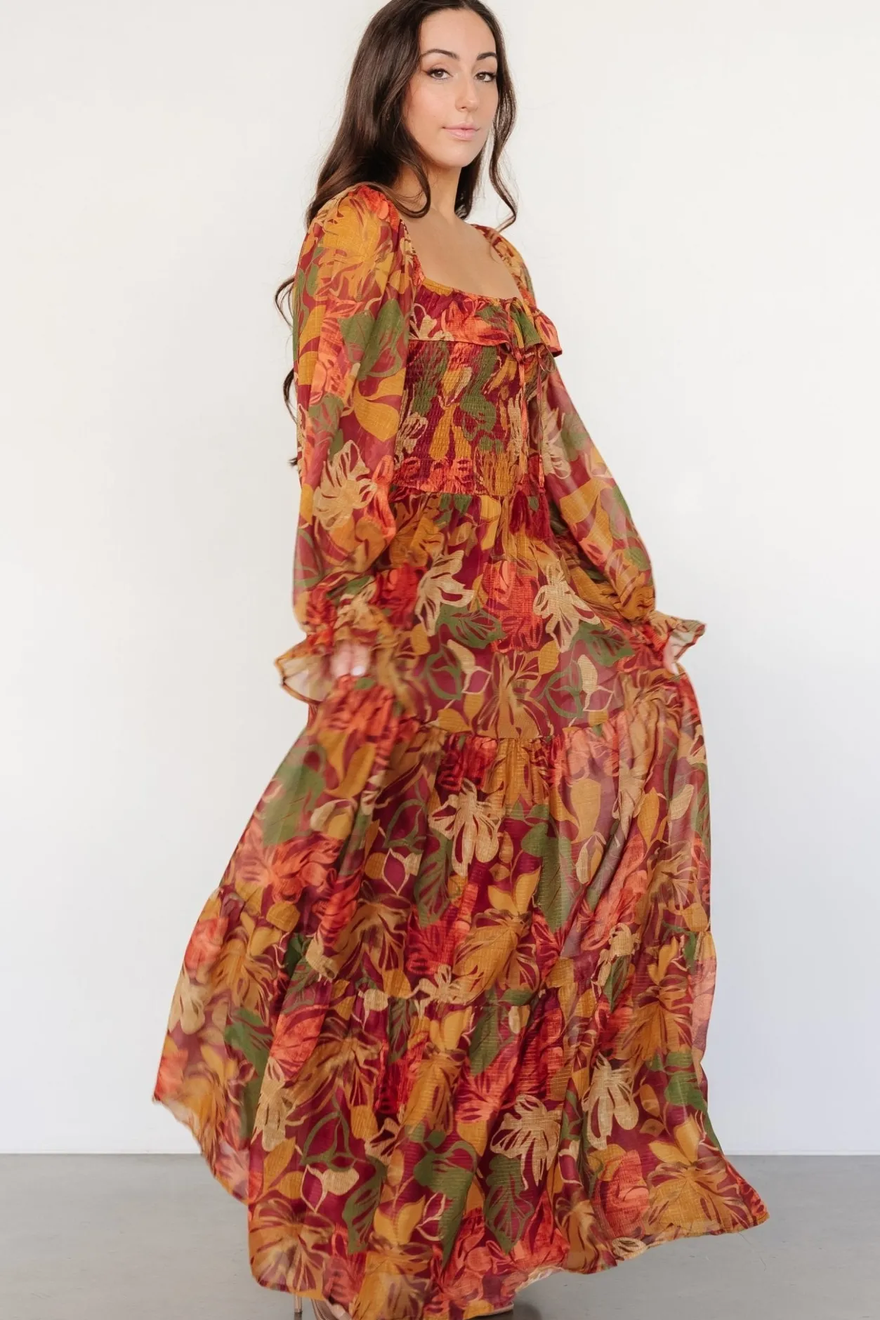 Discount Baltic Born Isadora Tiered Dress | Rust Multi Floral RustMultiFloral