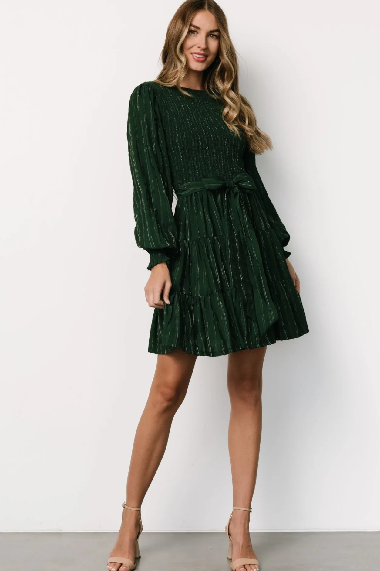 Discount Baltic Born Ivey Smocked Short Dress | Dark Green + Silver DarkGreen+Silver