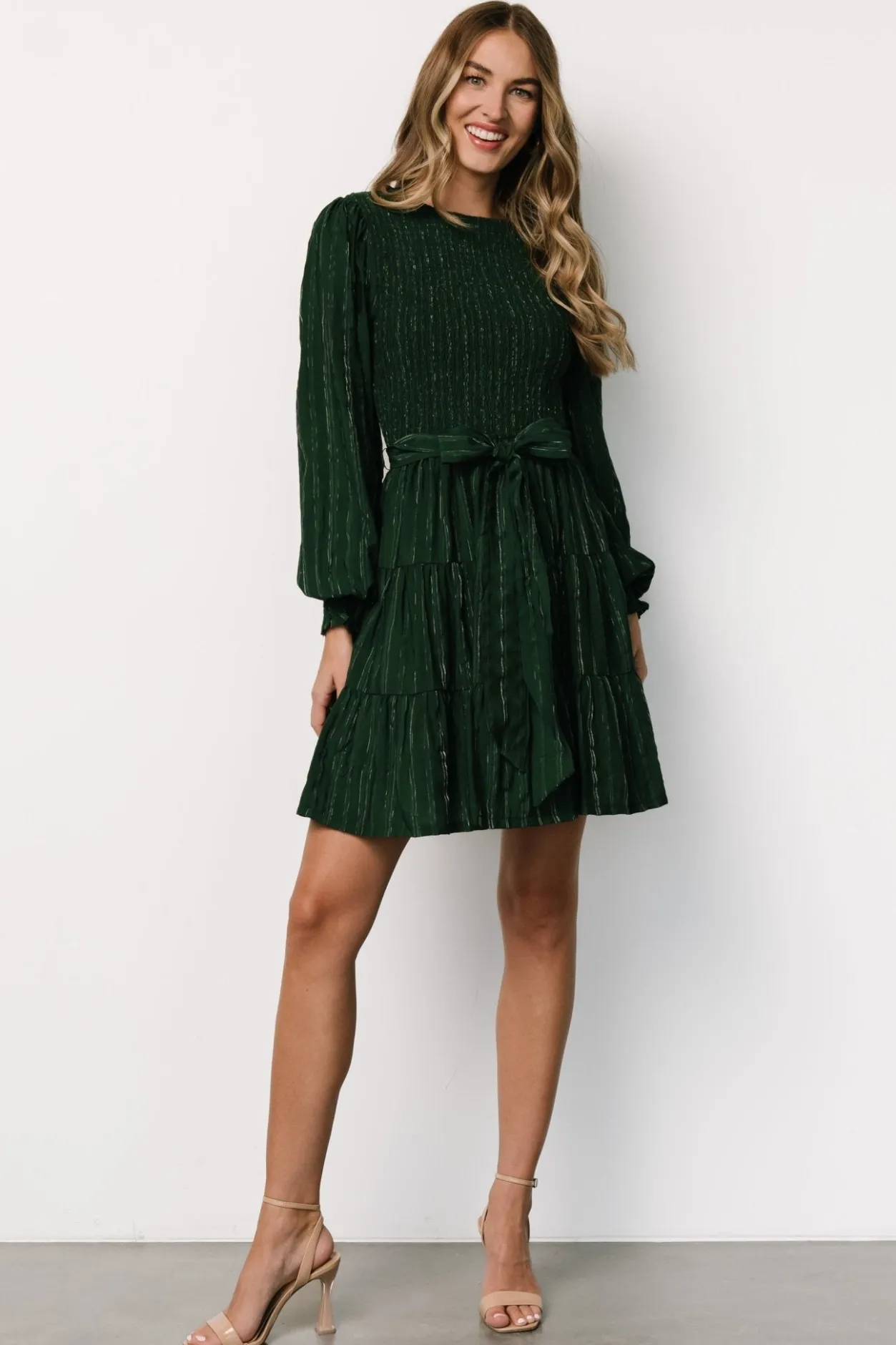 Discount Baltic Born Ivey Smocked Short Dress | Dark Green + Silver DarkGreen+Silver