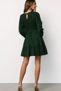 Discount Baltic Born Ivey Smocked Short Dress | Dark Green + Silver DarkGreen+Silver