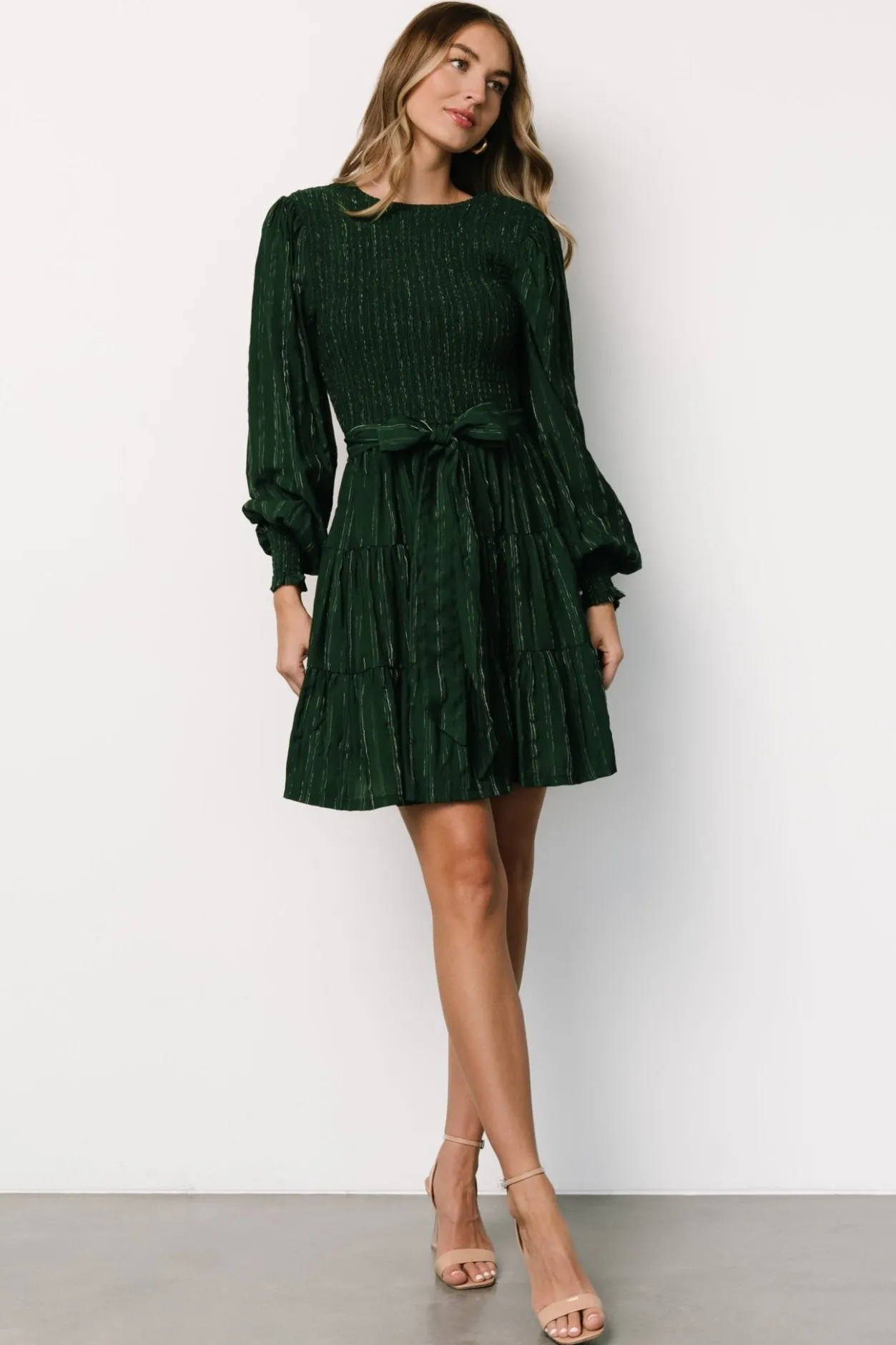 Discount Baltic Born Ivey Smocked Short Dress | Dark Green + Silver DarkGreen+Silver