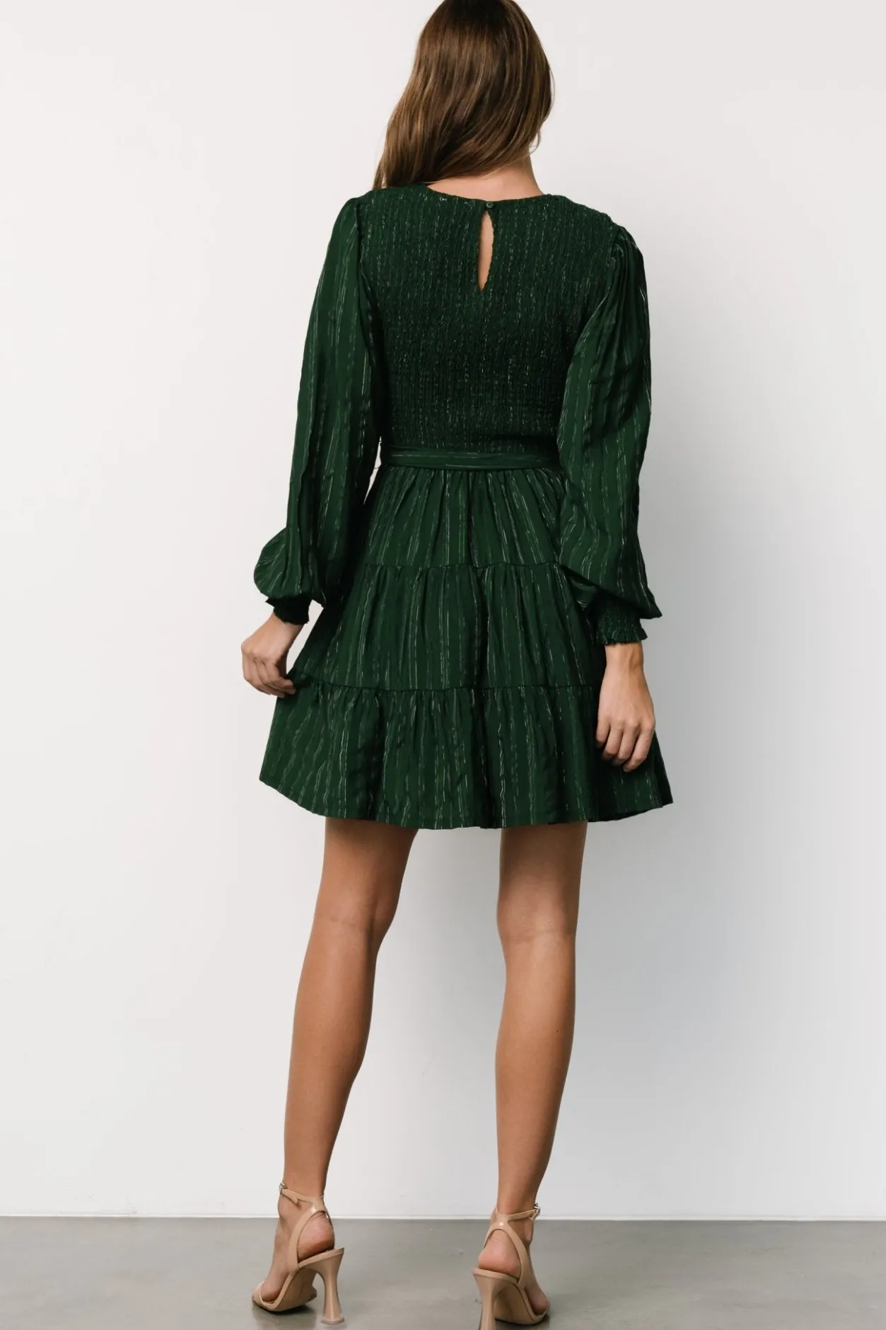 Discount Baltic Born Ivey Smocked Short Dress | Dark Green + Silver DarkGreen+Silver