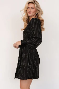 Fashion Baltic Born Ivey Smocked Short Dress | Black + Silver Black+Silver