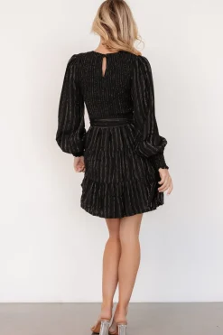 Fashion Baltic Born Ivey Smocked Short Dress | Black + Silver Black+Silver