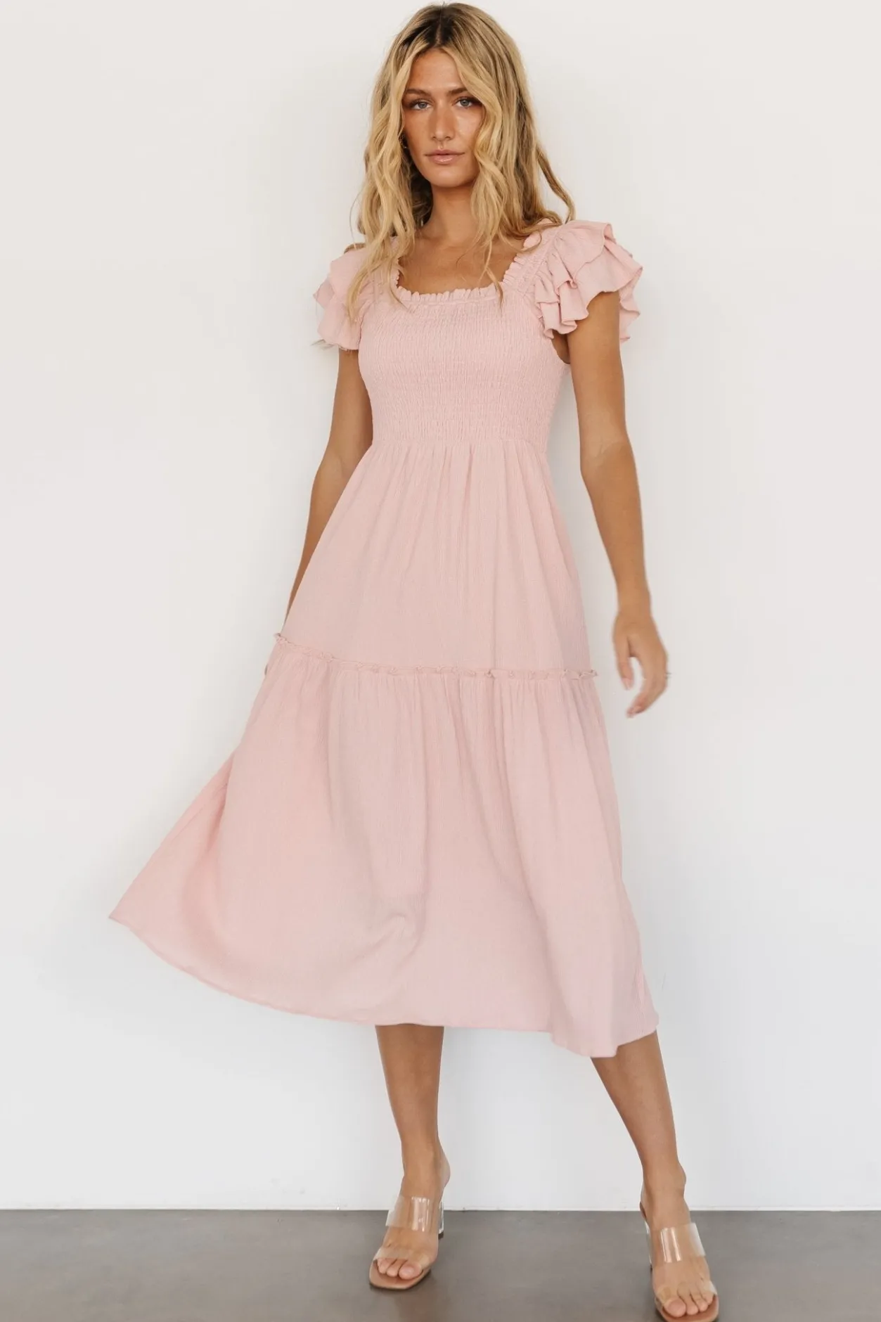 Discount Baltic Born Jacie Smocked Midi Dress | Blush