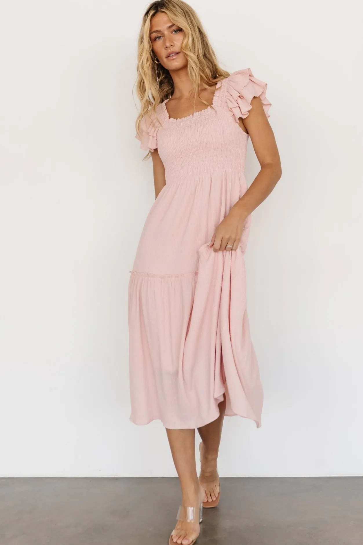 Discount Baltic Born Jacie Smocked Midi Dress | Blush