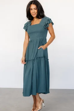 Clearance Baltic Born Jacie Smocked Midi Dress | Vintage Teal VintageTeal